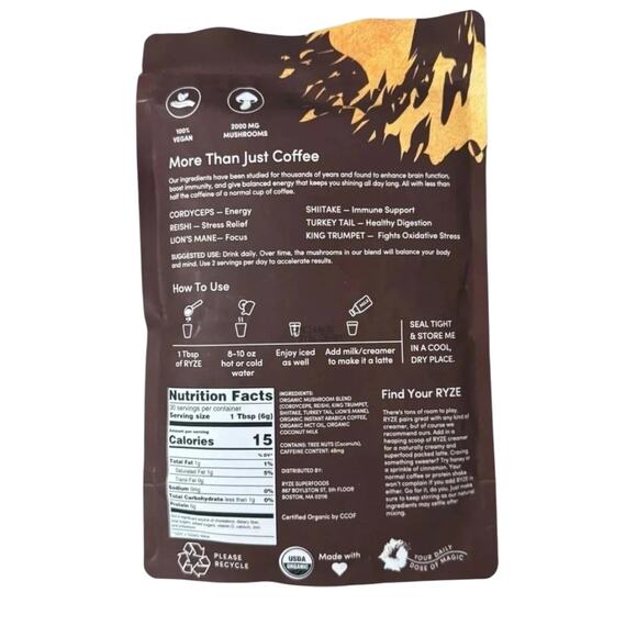 RYZE Mushroom Coffee Organic Coffee 30 Servings in one Pack - No odor - Picture 2 of 2
